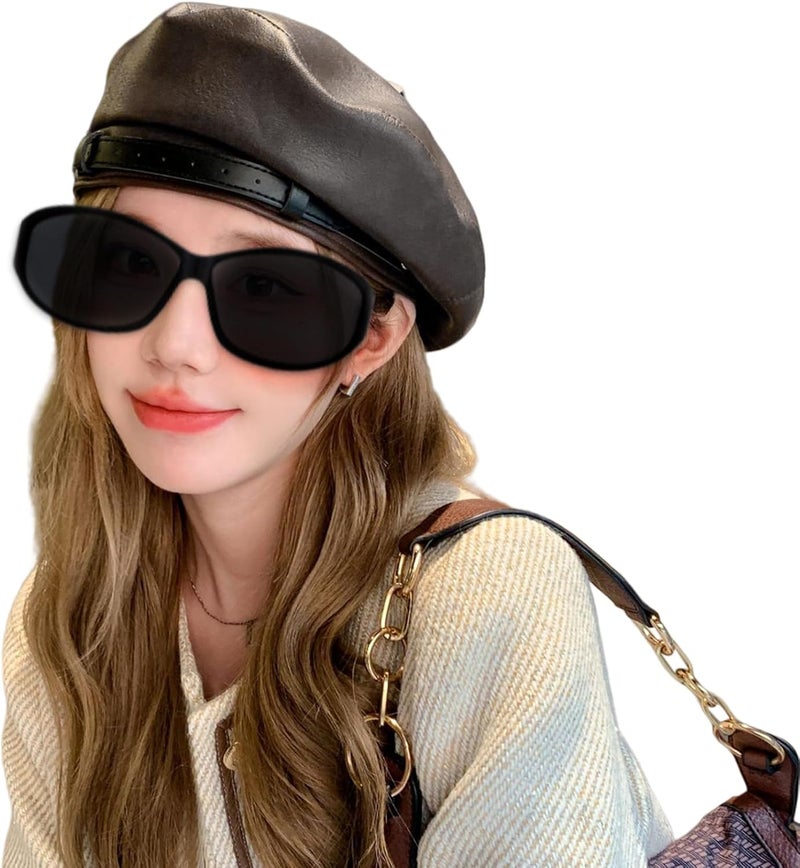 MINGSEECESS Women PU Leather French Black Beret Hat Causal Beanie Hat - Image 4